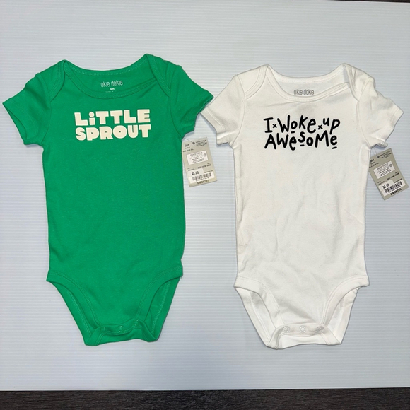 okie dokie Other - NWT Baby Boy okie dokie Bodysuit 9M Green & White Lot of 2. New